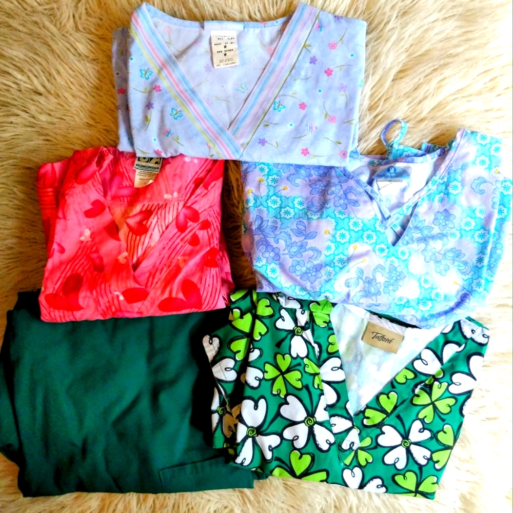 Women's scrub tops, green scrub bottoms